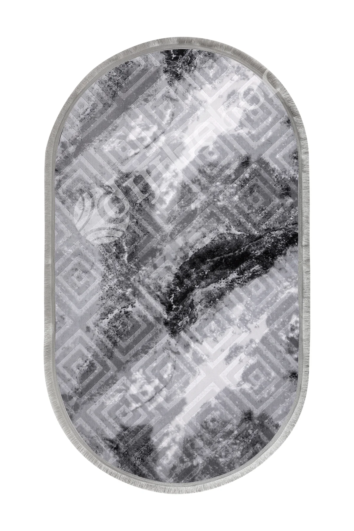 KAROBİ Oval Saçaksız Halı ANTRASİT Silinebilir Yolluk 160x200