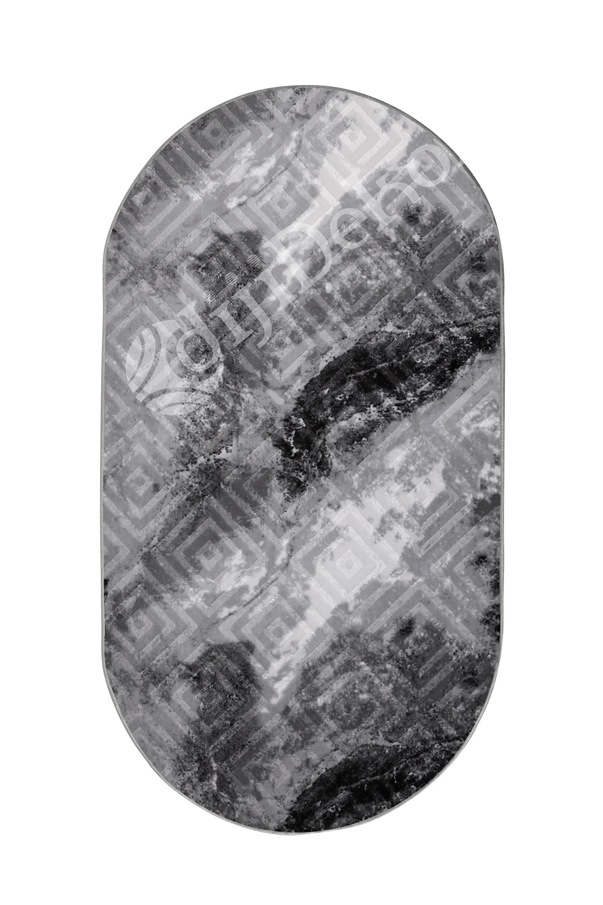KAROBİ Oval Saçaksız Halı ANTRASİT Silinebilir Yolluk 80x350