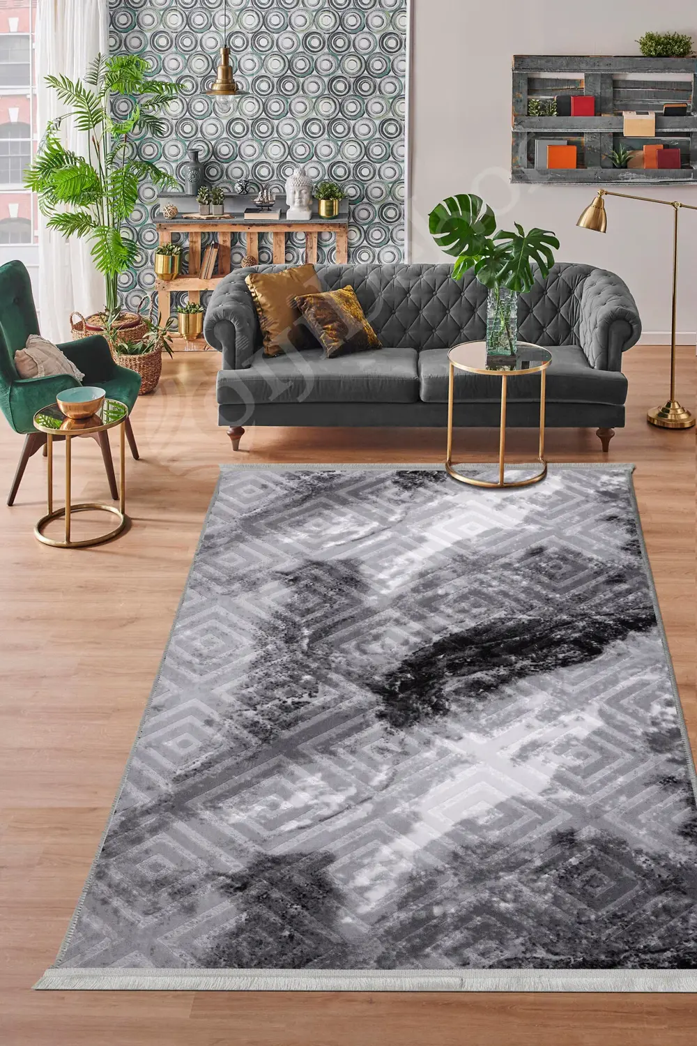 KAROBİ Saçaklı Halı ANTRASİT Silinebilir 120x250