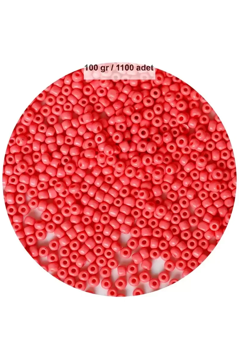 Karpuz Pembesi Renk 4 mm Yaklaşık 1100 adet / 100 gram Cam Boncuk