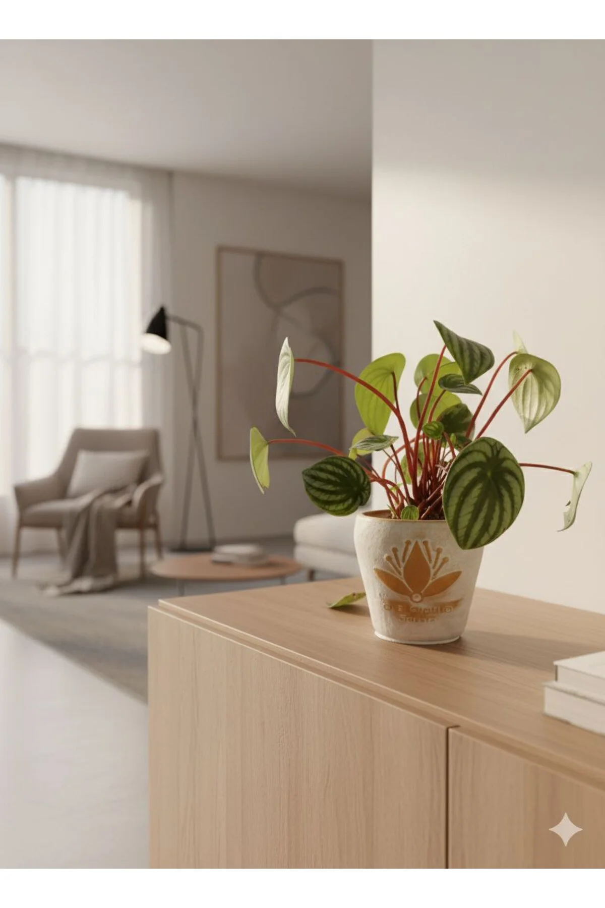 Karpuz Peperomia (Peperomia argyreia) - Dekoratif Taş Saksılı - Görsel 3