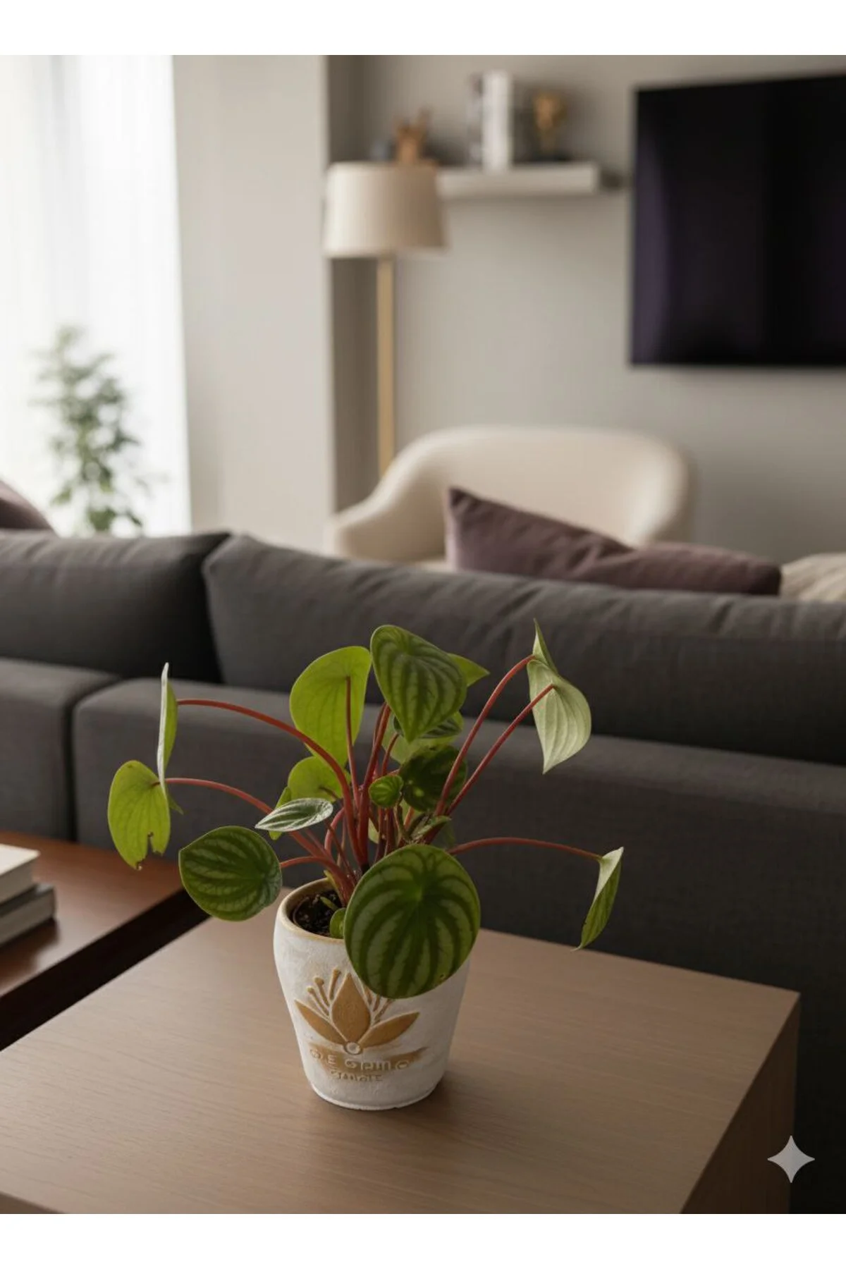 Karpuz Peperomia (Peperomia argyreia) - Dekoratif Taş Saksılı - Görsel 2