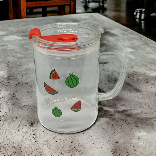 Karpuz Tasarımlı Kupa Bardak 400ml Cam Pipetli Soğuk/Sıcak İçecek