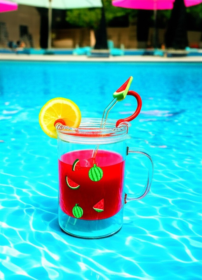 Karpuz Tasarımlı Kupa Bardak 400ml Cam Pipetli Soğuk/Sıcak İçecek