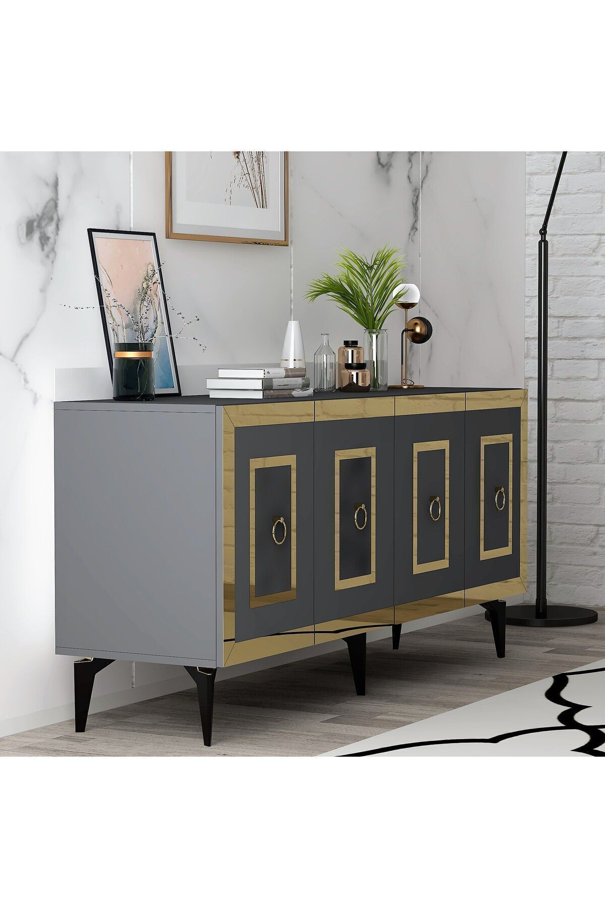 Cantek Dizayn Karrya 180 Cm Tv Ünitesi Ve Konsol 2'Li Salon Takimi Antrasit-Güm