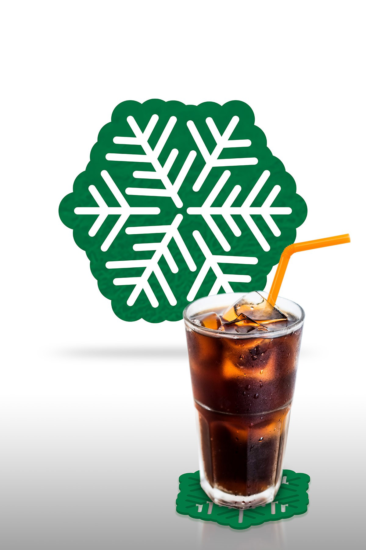 Artikel Kartaneleri Desenli Yeşil Keçe Bardak Altlığı 6'Lı Takım, Ofis Ak