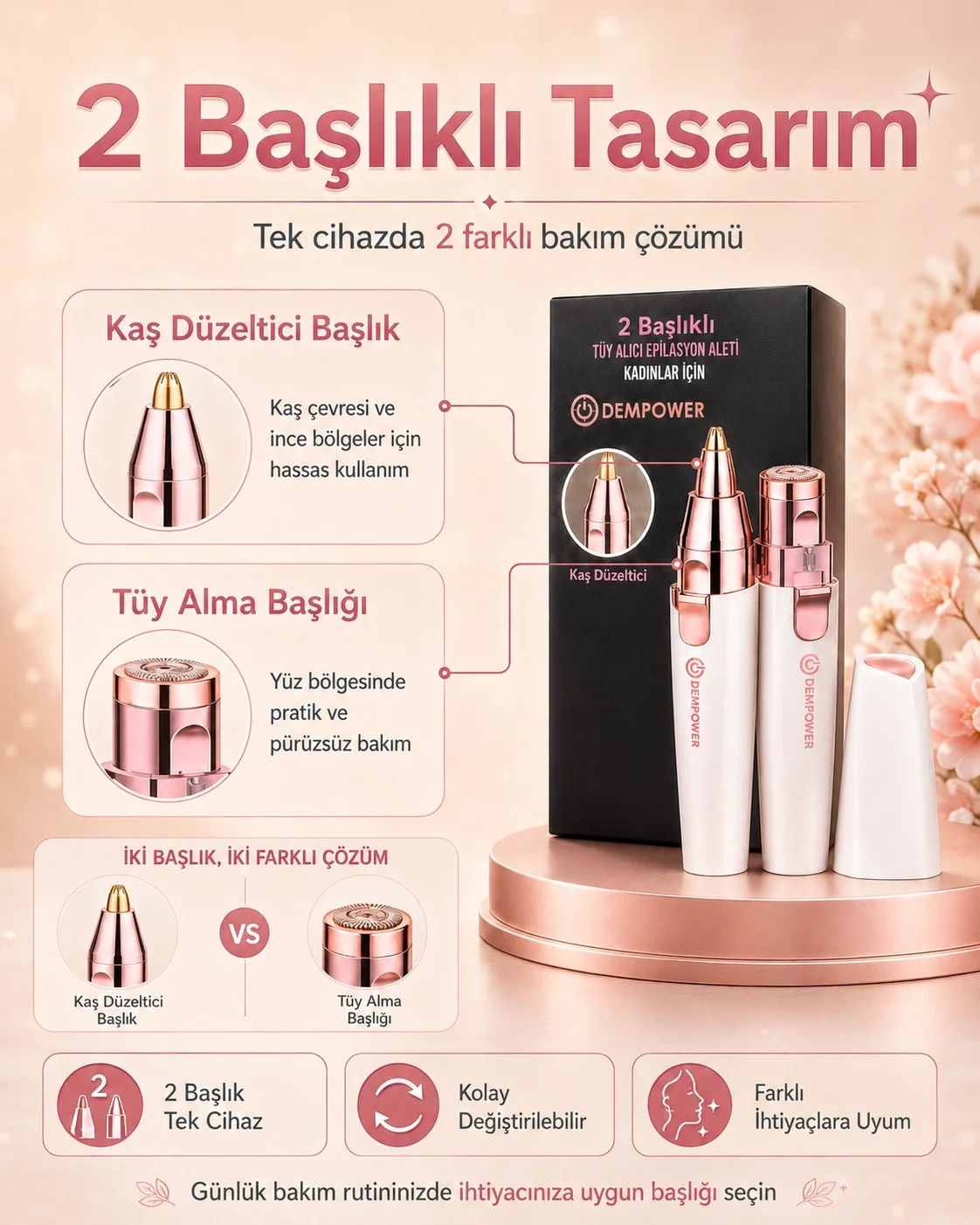 Kaş Düzeltici Başlıklı Kadın Epilasyon Cihazı Yüz ve Hassas Bölge