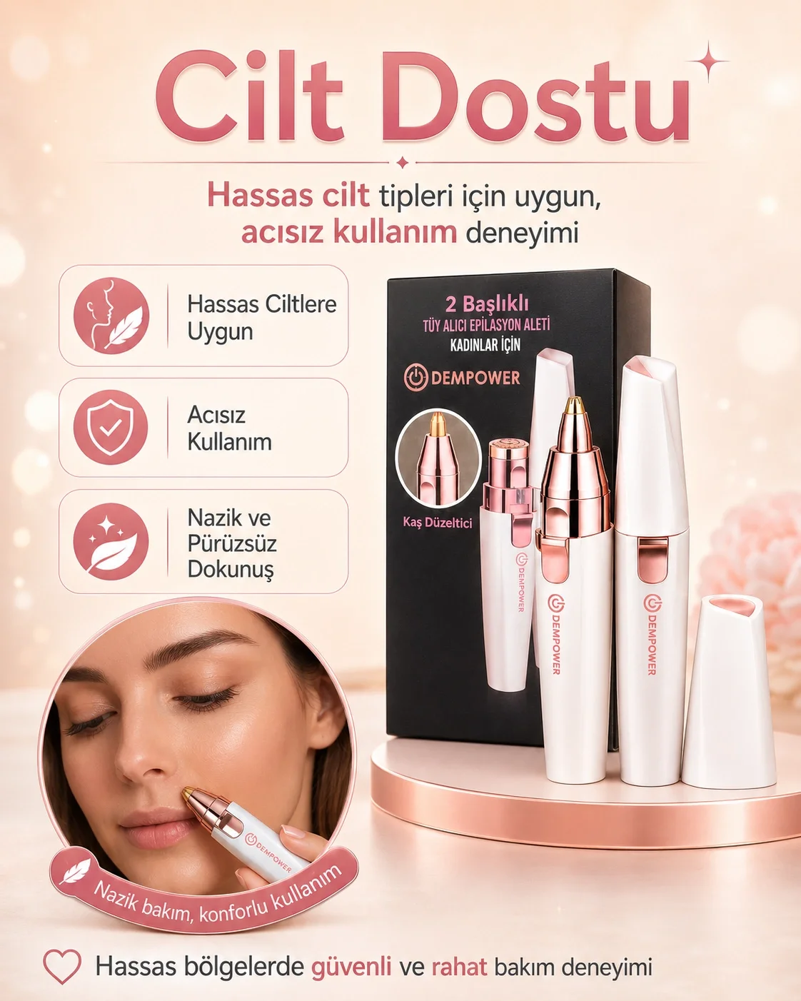 Kaş Düzeltici Başlıklı Kadın Epilasyon Cihazı Yüz ve Hassas Bölge