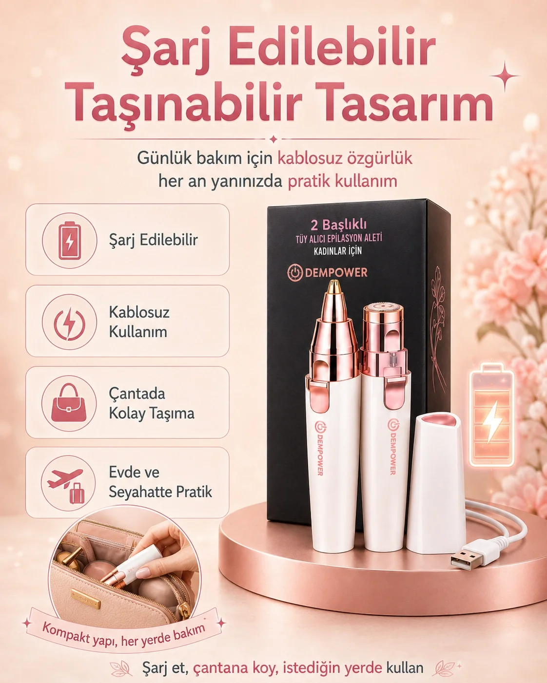 Kaş Düzeltici Başlıklı Kadın Epilasyon Cihazı Yüz ve Hassas Bölge
