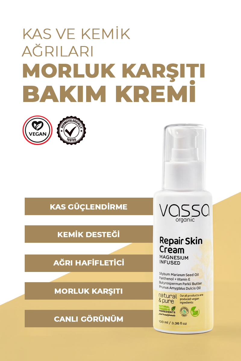 Kas ve Vücut Ağrıları İçin Rahatlatıcı, Morluk Karşıtı Bakım Kremi – Magnezyum Kremi 100 ml