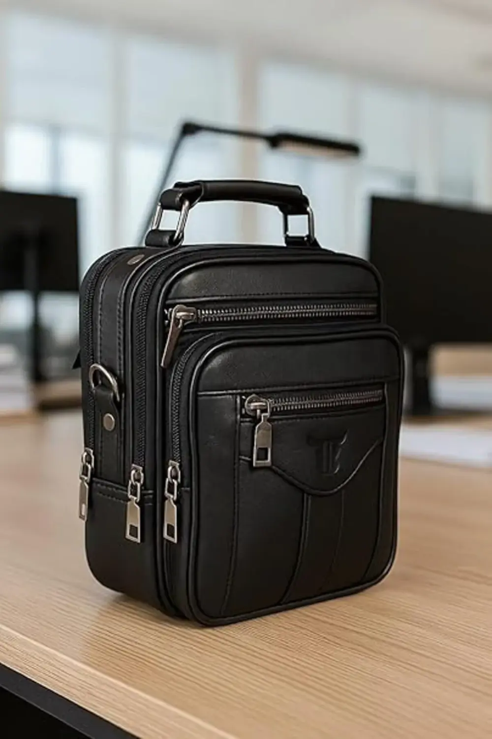 Kasalı Bölmeli Deri Erkek Çantası