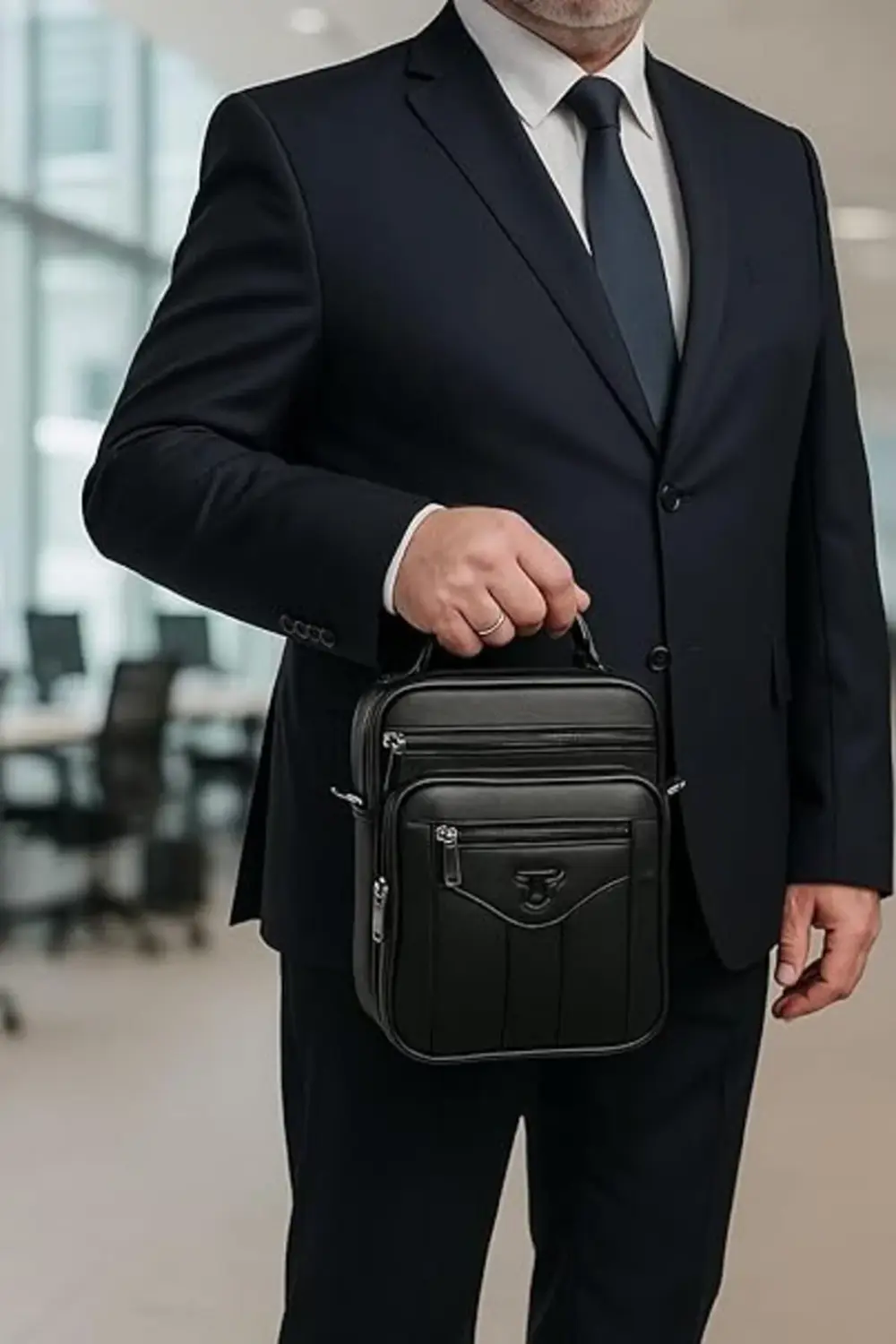 Kasalı Bölmeli Deri Erkek Çantası