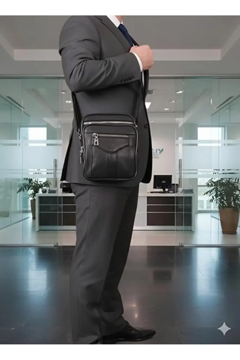 Kasalı Bölmeli Deri Erkek Çantası