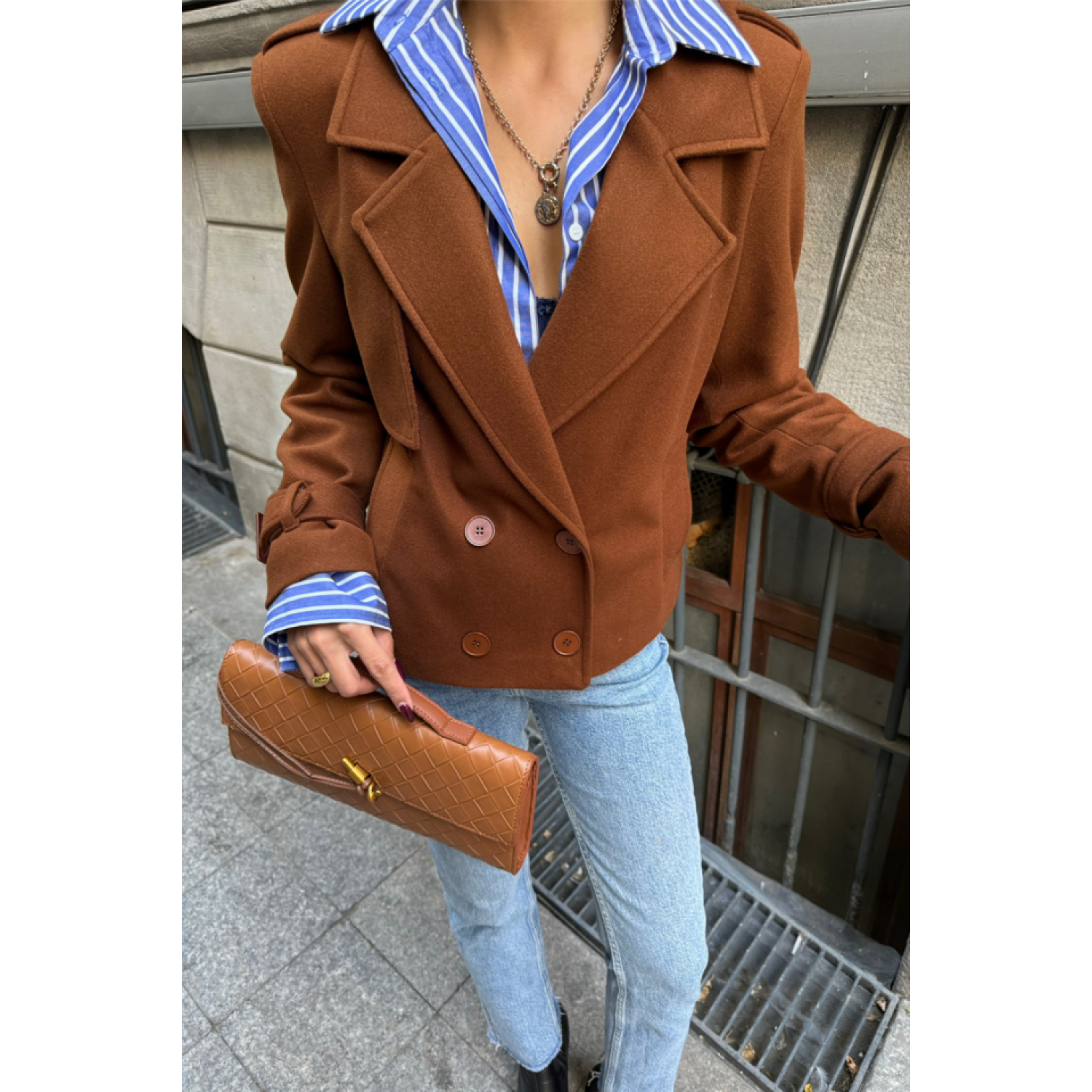 KAŞE CROP CEKET 4 DÜĞME - Kahverengi