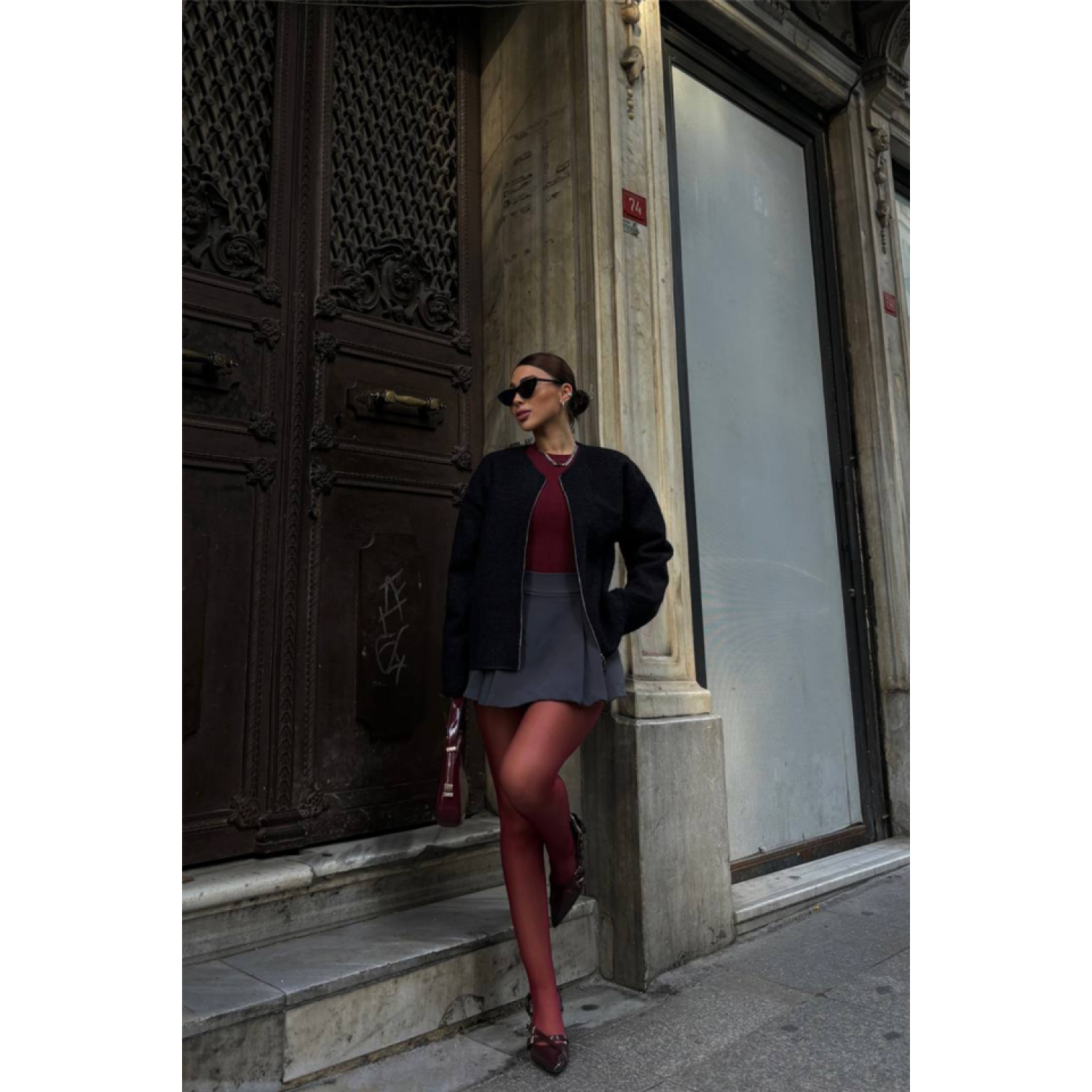 KAŞE FERMUARLI BLUZ - Siyah
