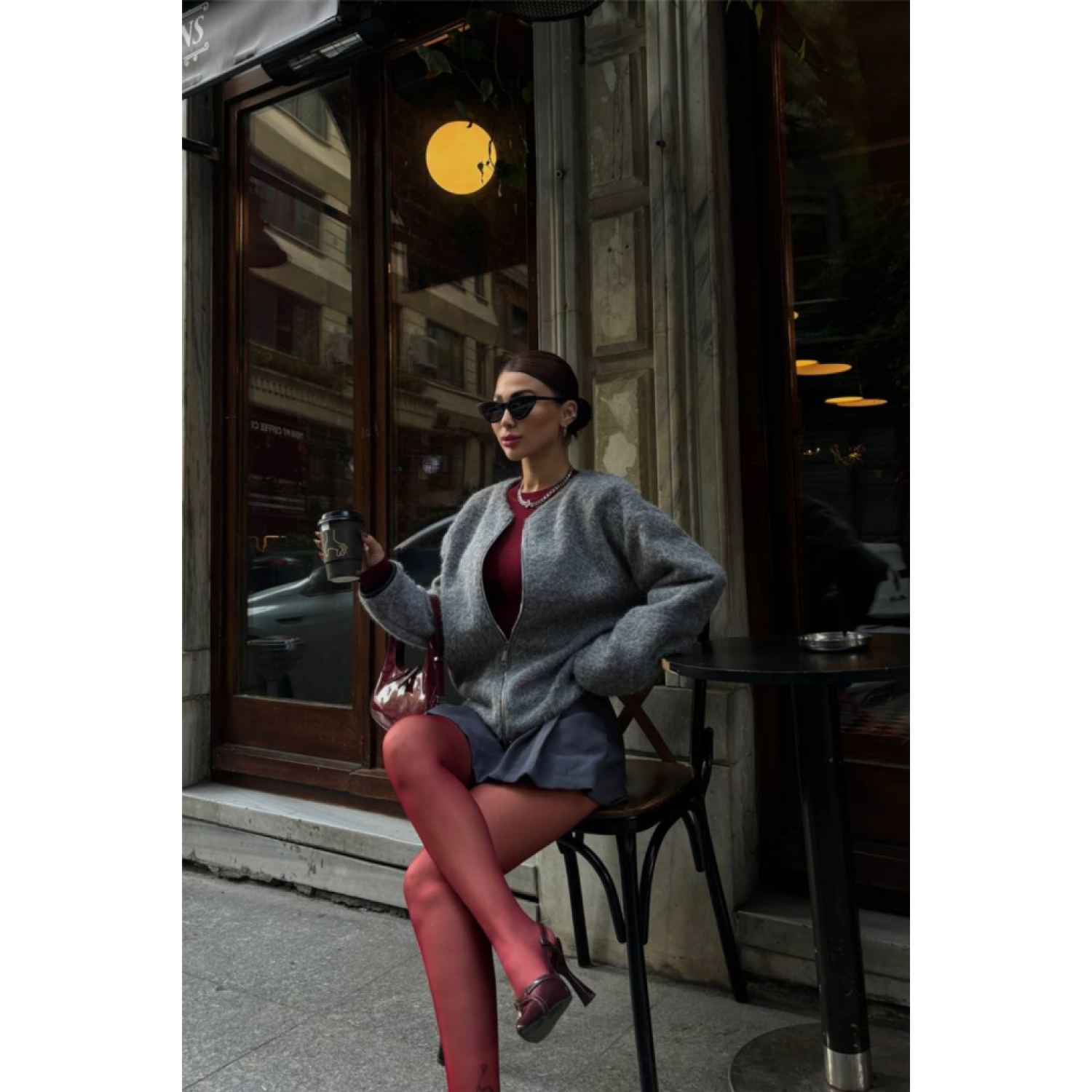 KAŞE FERMUARLI BLUZ - Gri