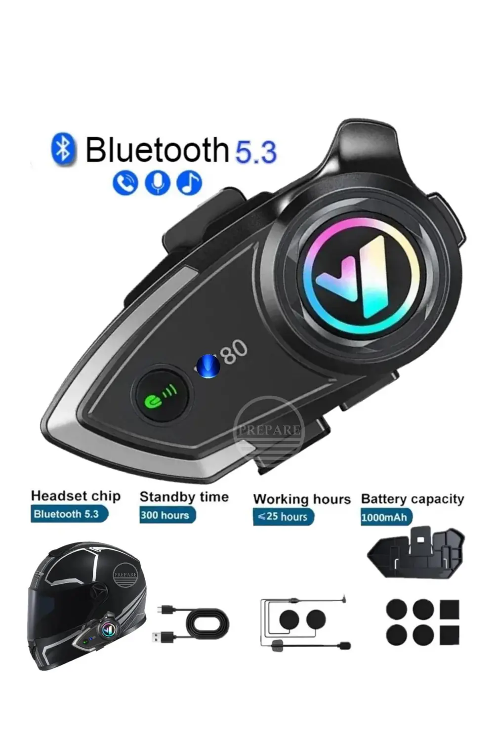 Kask Bluetooth Kulaklık PR80 Bluetooth Motosiklet Kulaklık 5.3 Mo