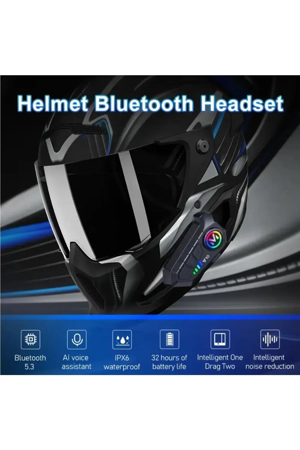 Kask Bluetooth Kulaklık Y-10P Bluetooth Motosiklet Kulaklık 5.3 M