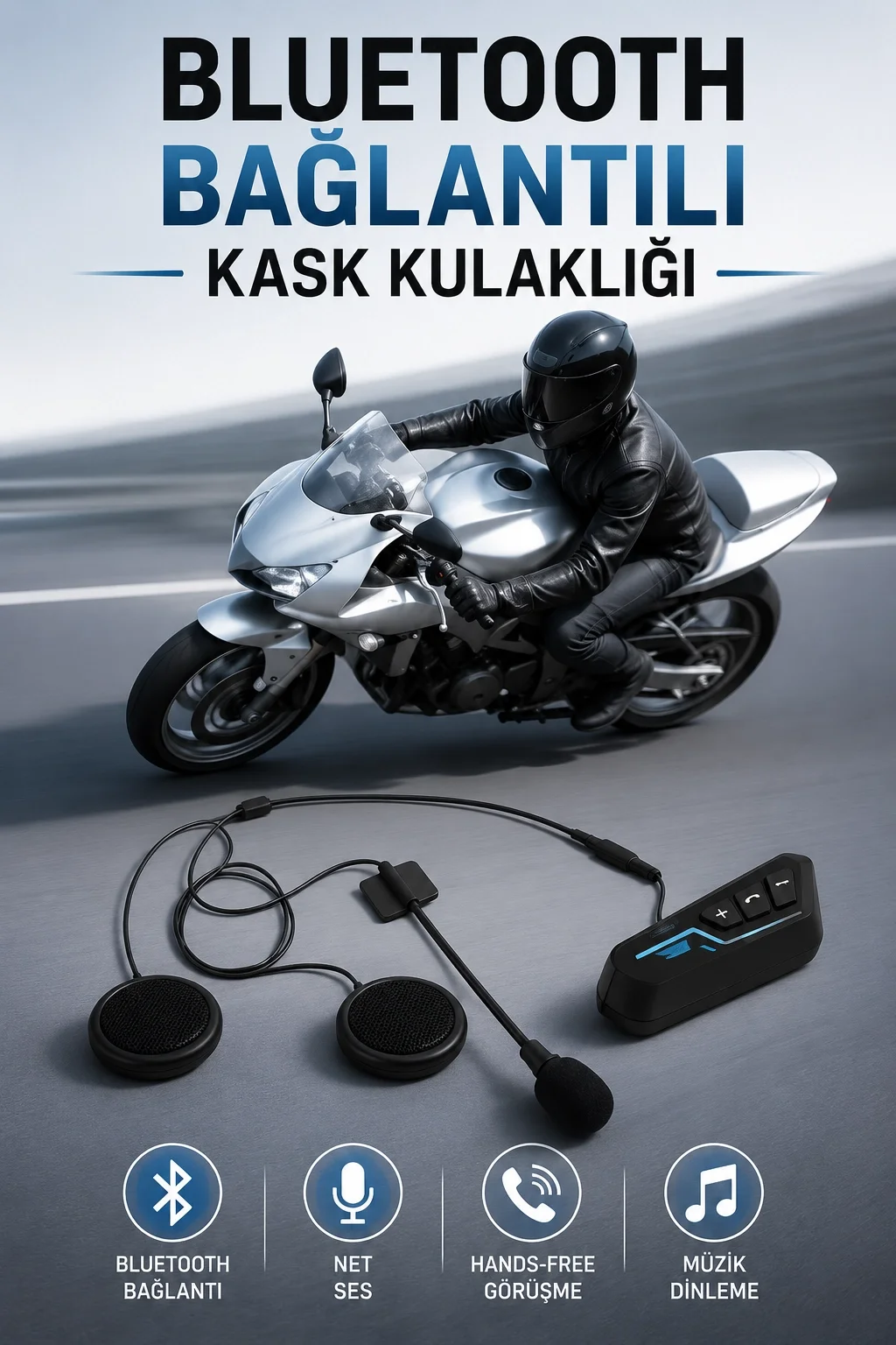 Kask Kulaklığı Motosiklet Intercom Interkom Dinleme Konuşma Özellikli Su Geçirmez