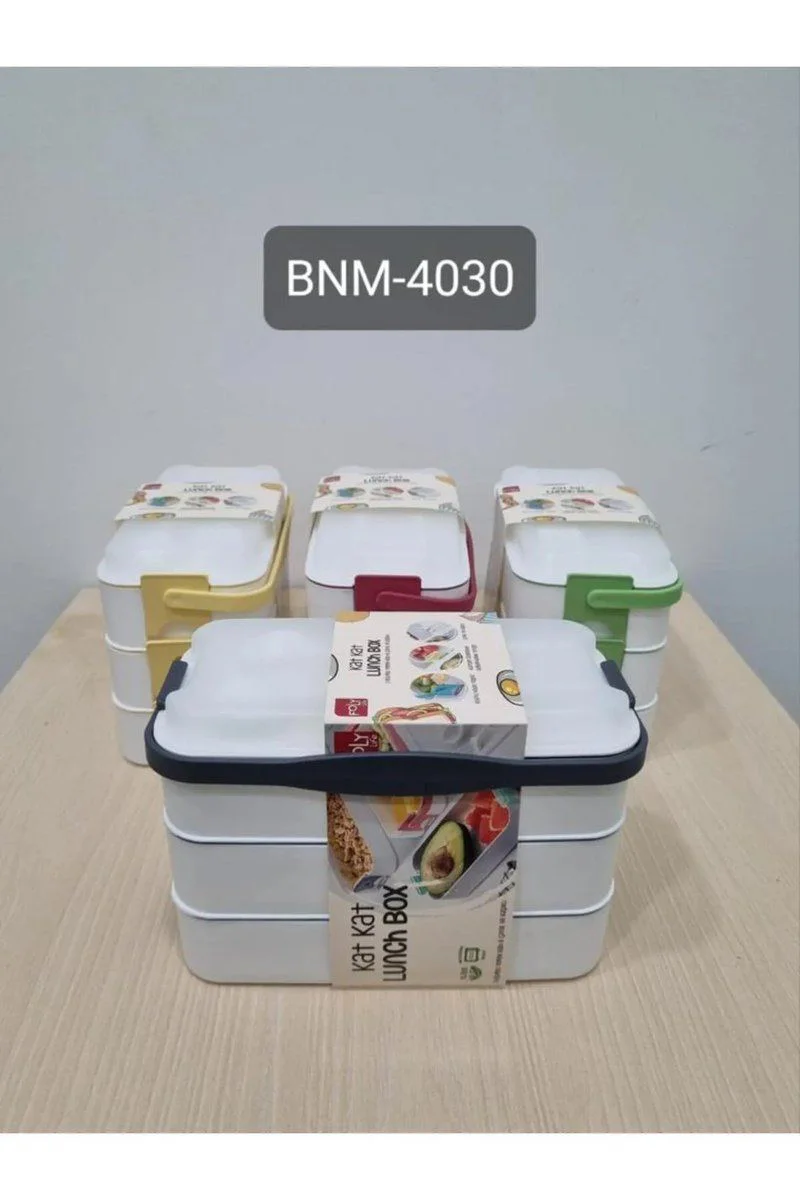 Kat Kat Lunch Box 3 Bölmeli Sızdırmaz Taşınabilir Yemek Kabı - Çatal Kaşıklı Ofis & Okul İçin