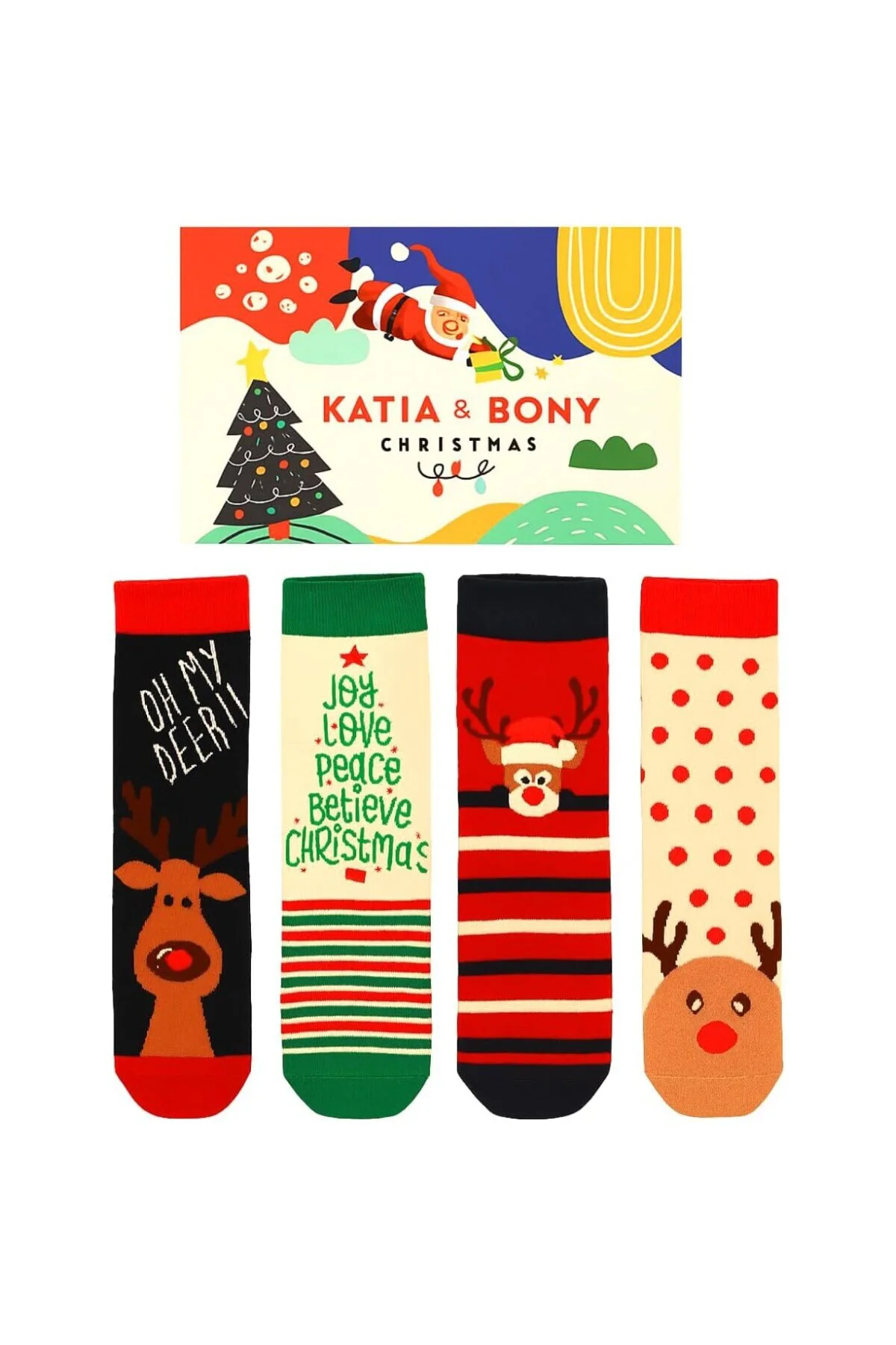 Katia & Bony Yılbaşı Desenli 4’lü Unisex Soket Çorap Seti – Hediy