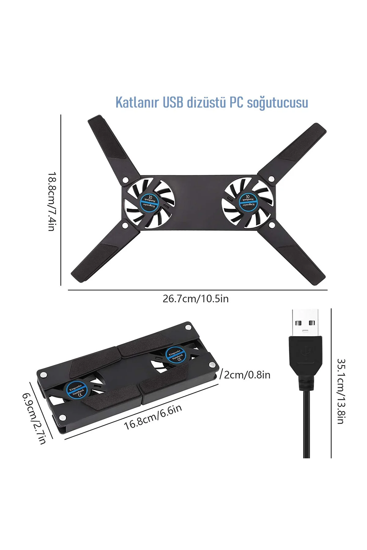 Katlanabilir 2 Fanlı Dizüstü PC Laptop Soğutucu USB besleme 10-17 " dizüstü PC uyumlu