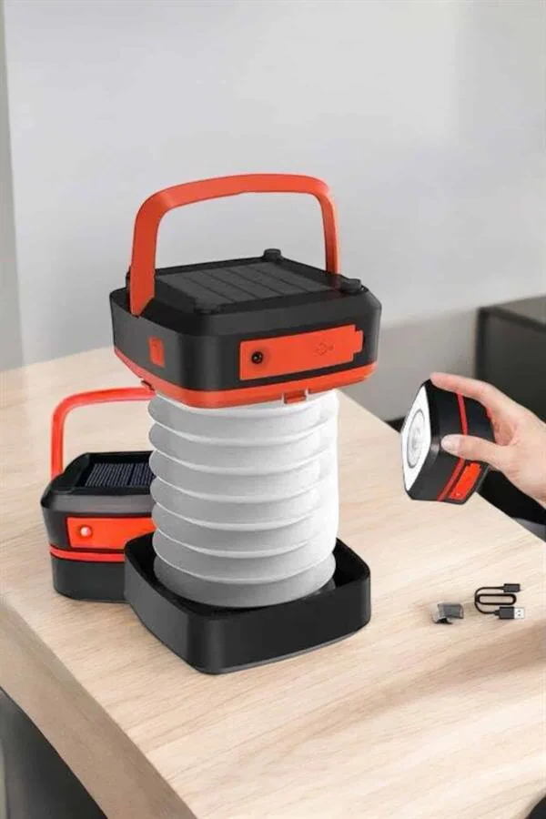 Katlanabilir 3 Kademeli Solar Fener Görünümlü LED Lamba - 1200 mAh Dokunmatik Şık Aydınlatma
