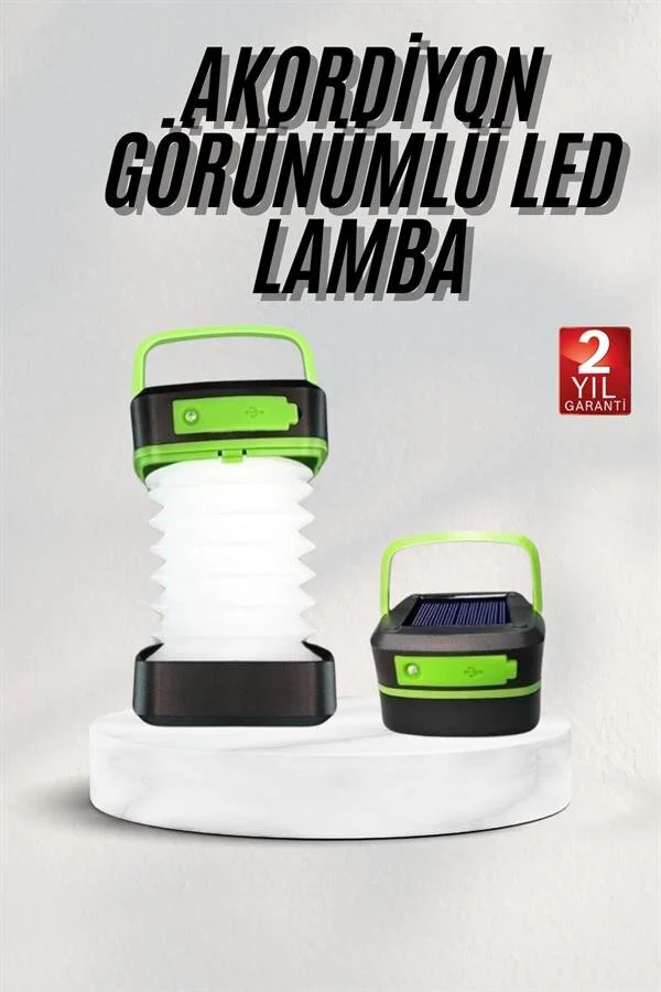 Katlanabilir 3 Kademeli Akordiyon Kamp Lambası - Şarjlı LED & Solar Güçlü