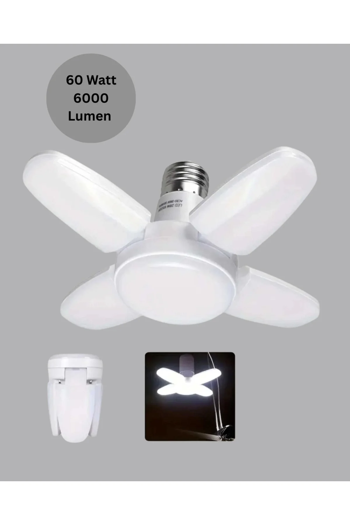Katlanabilir 4 Kollu LED Ampül 60 Watt 6000 Lumen Beyaz Işık
