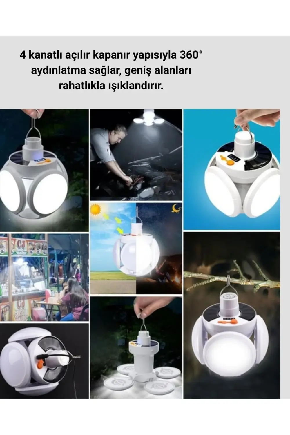 Katlanabilir 5 Kanatlı Solar LED Bahçe ve Kamp Lambası
