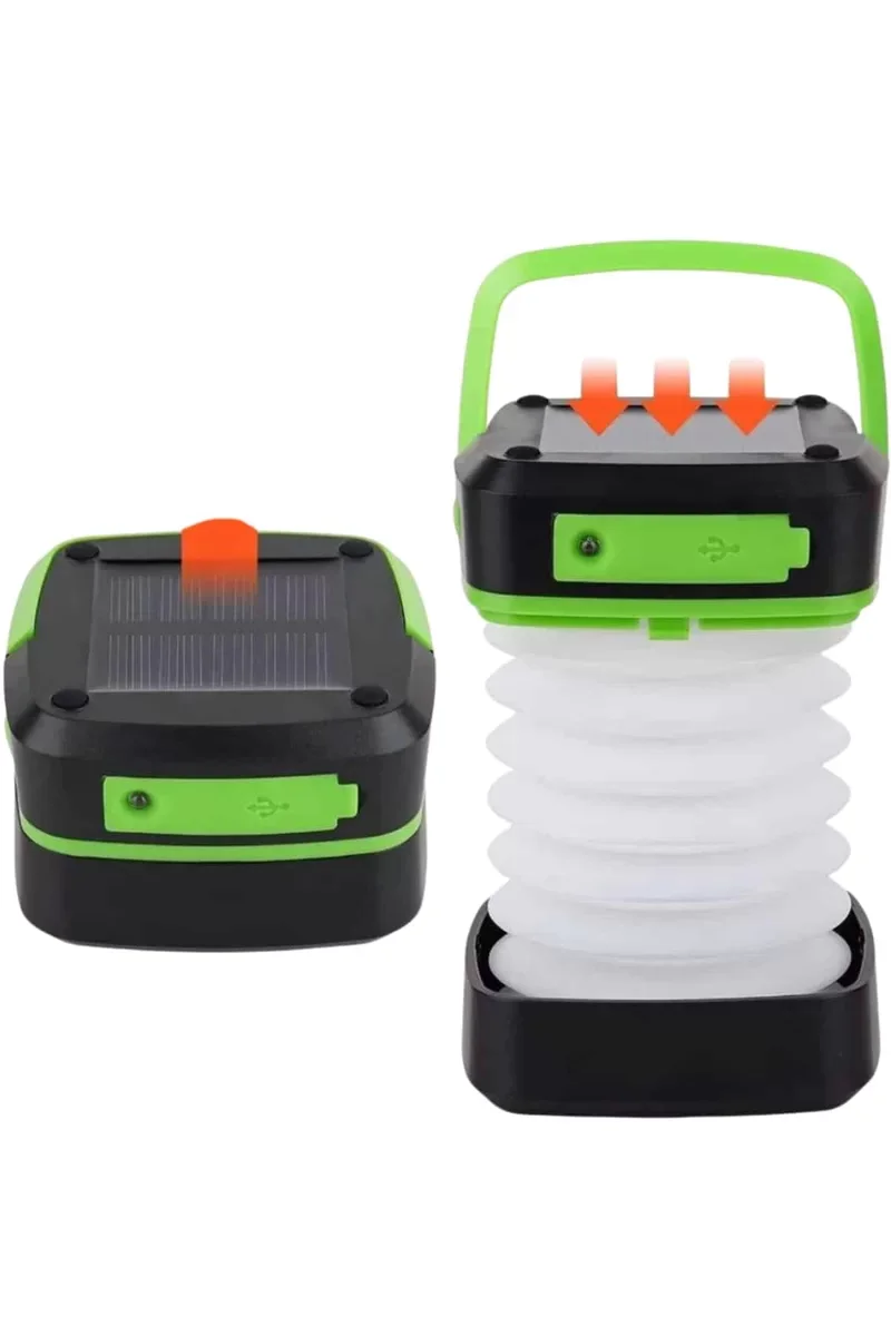 Katlanabilir Akordiyon Kamp Lambası – 3 Kademeli Solar & Şarjlı – 1200 mAh Dokunmatik LED
