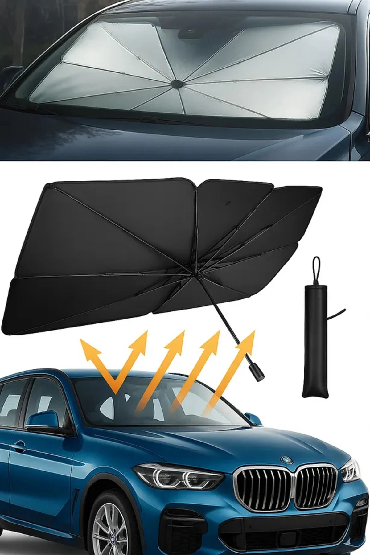 Katlanabilir Araba Ön Cam Güneşlik Şemsiye 140x79 cm UV Koruyucu Oto Gölgelik 1 Adet