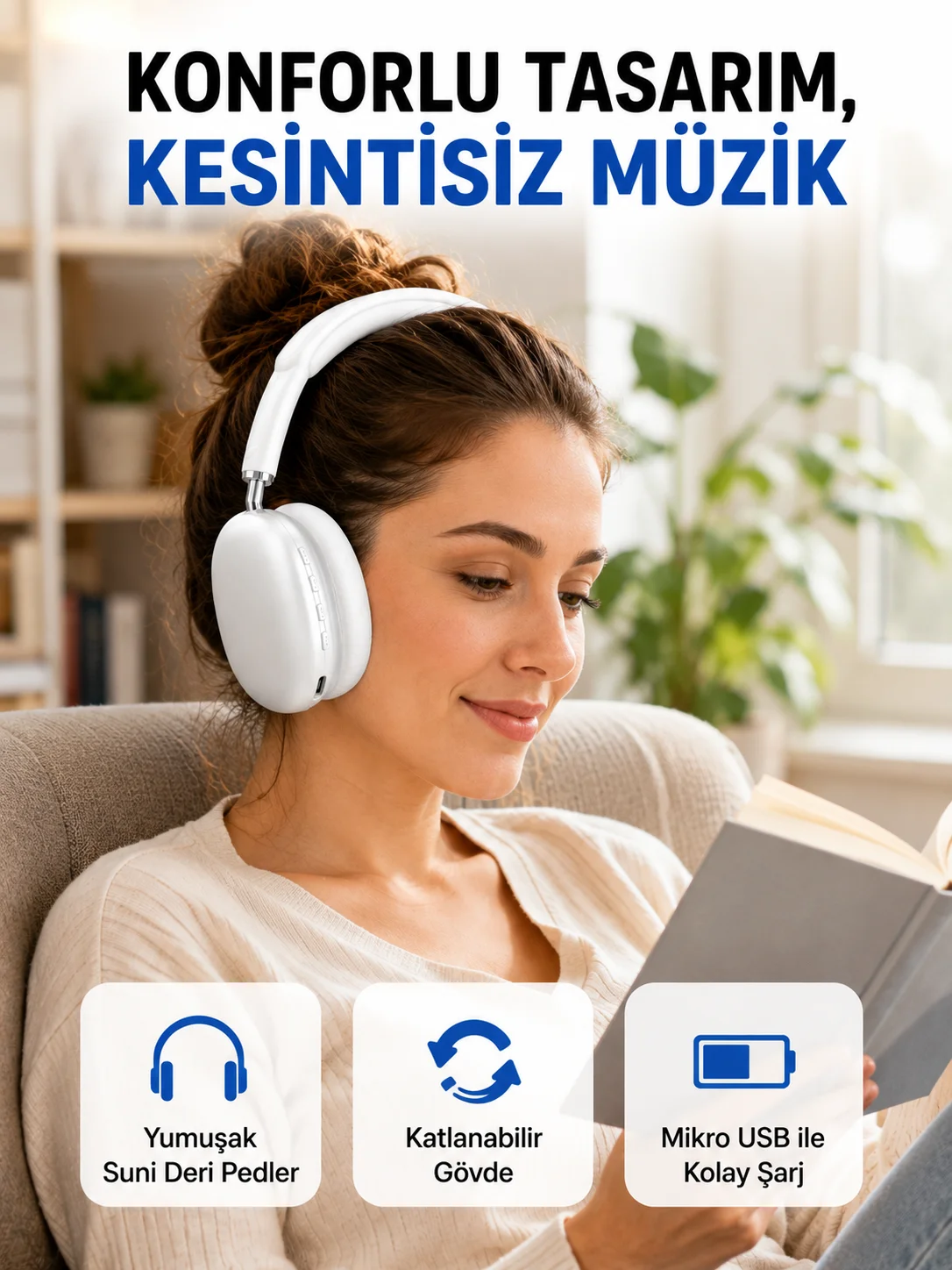 Katlanabilir Bluetooth V5.0 Kablosuz Kulaklık | 400 mAh, Gürültü Azaltma Yeni Nesil