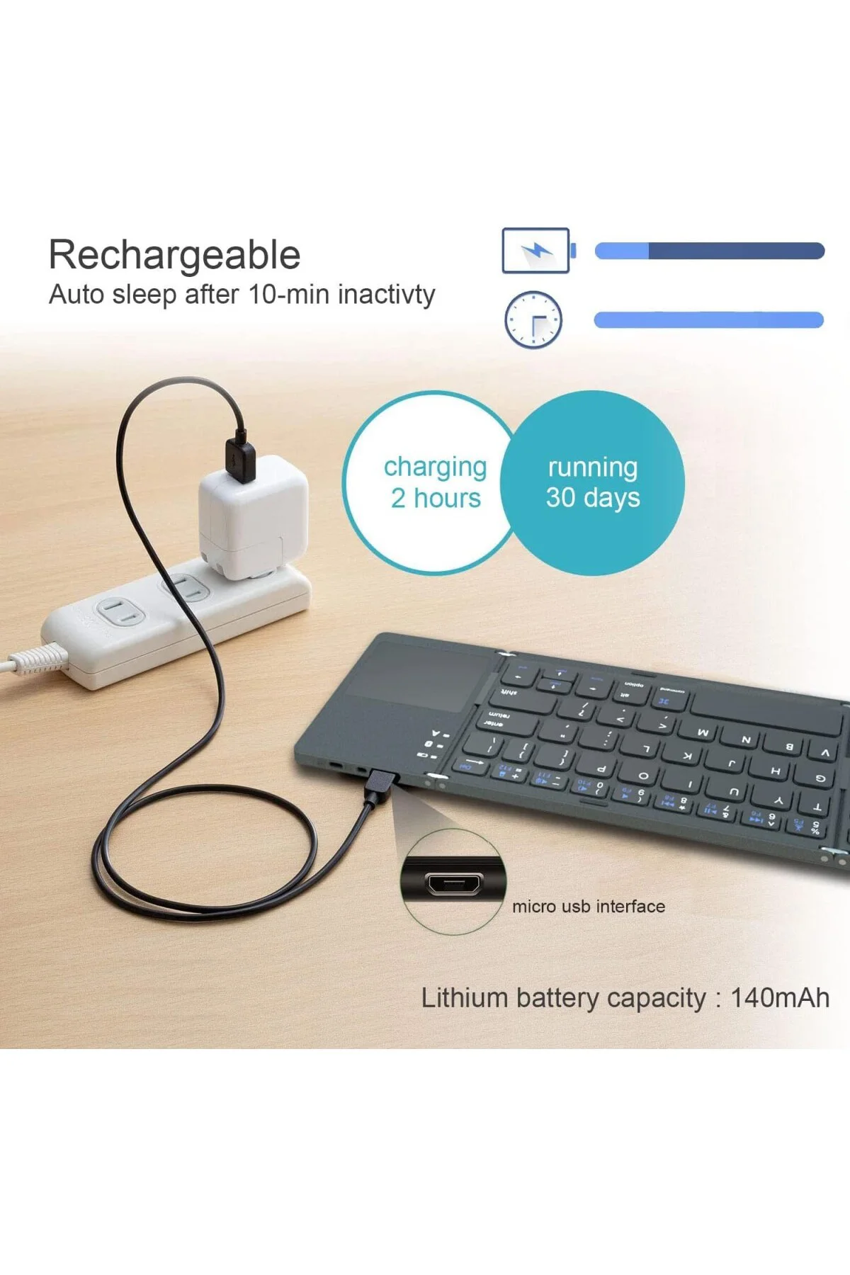 Katlanabilir Bluetooth Klavye, Rock & Rown Cep Boyutunda Taşınabi