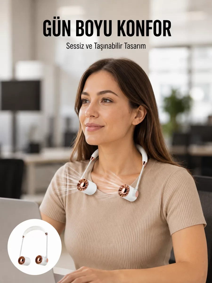 Katlanabilir Boyun Fanı - USB Şarjlı 3 Vitesli Sessiz Mini Fan