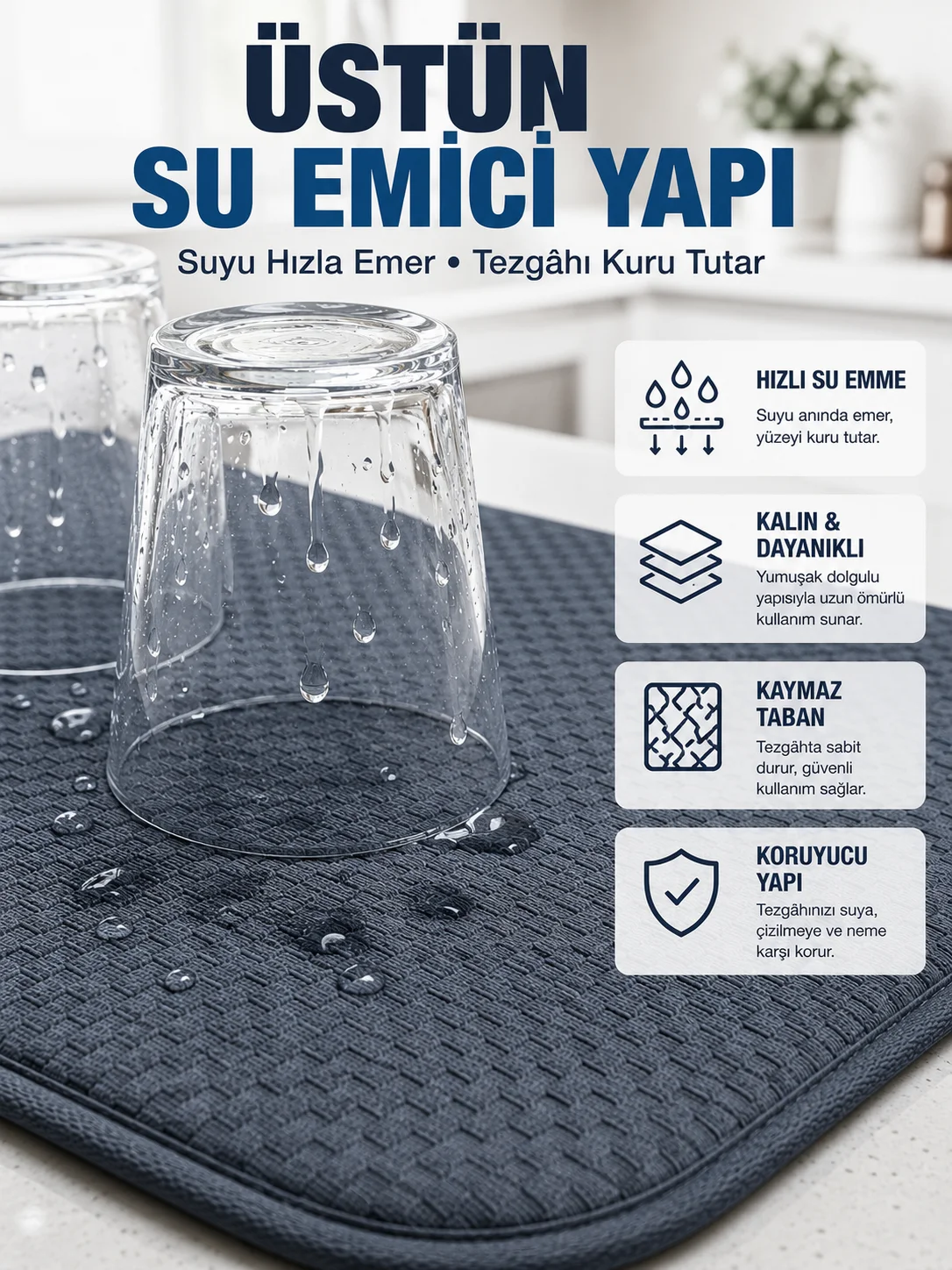 Katlanabilir Bulaşık Kurutma Matı Hızlı Kuruyan Su Emici Mutfak Matı