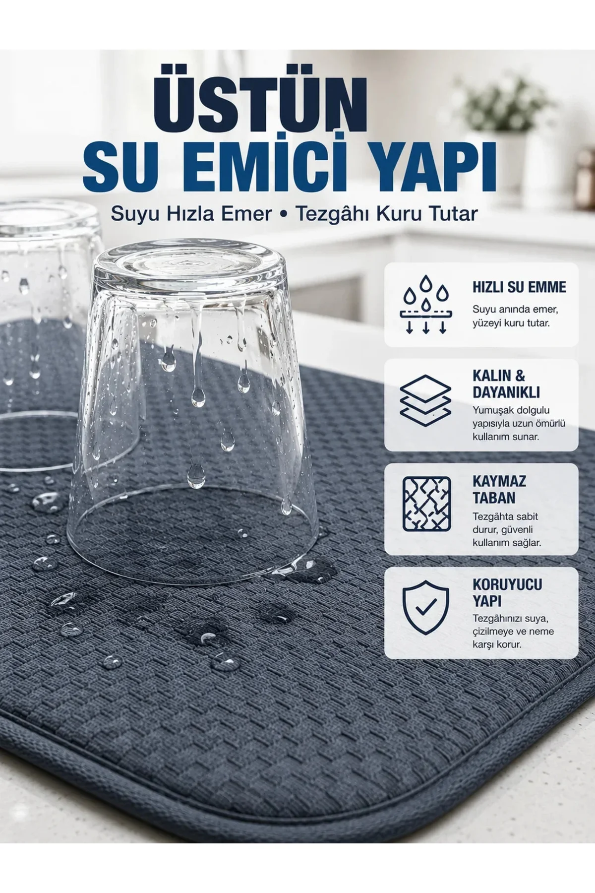 Katlanabilir Bulaşık Kurutma Matı Hızlı Kuruyan Su Eci Mutfak Matı