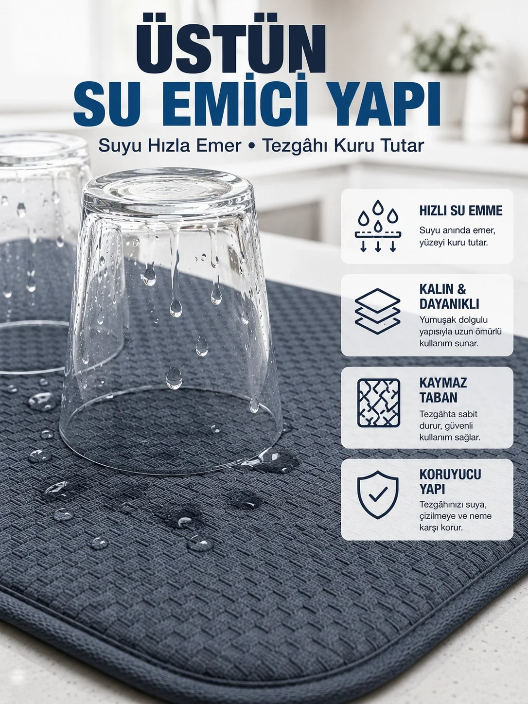 Katlanabilir Bulaşık Kurutma Matı Hızlı Kuruyan Su Emici Mutfak Matı