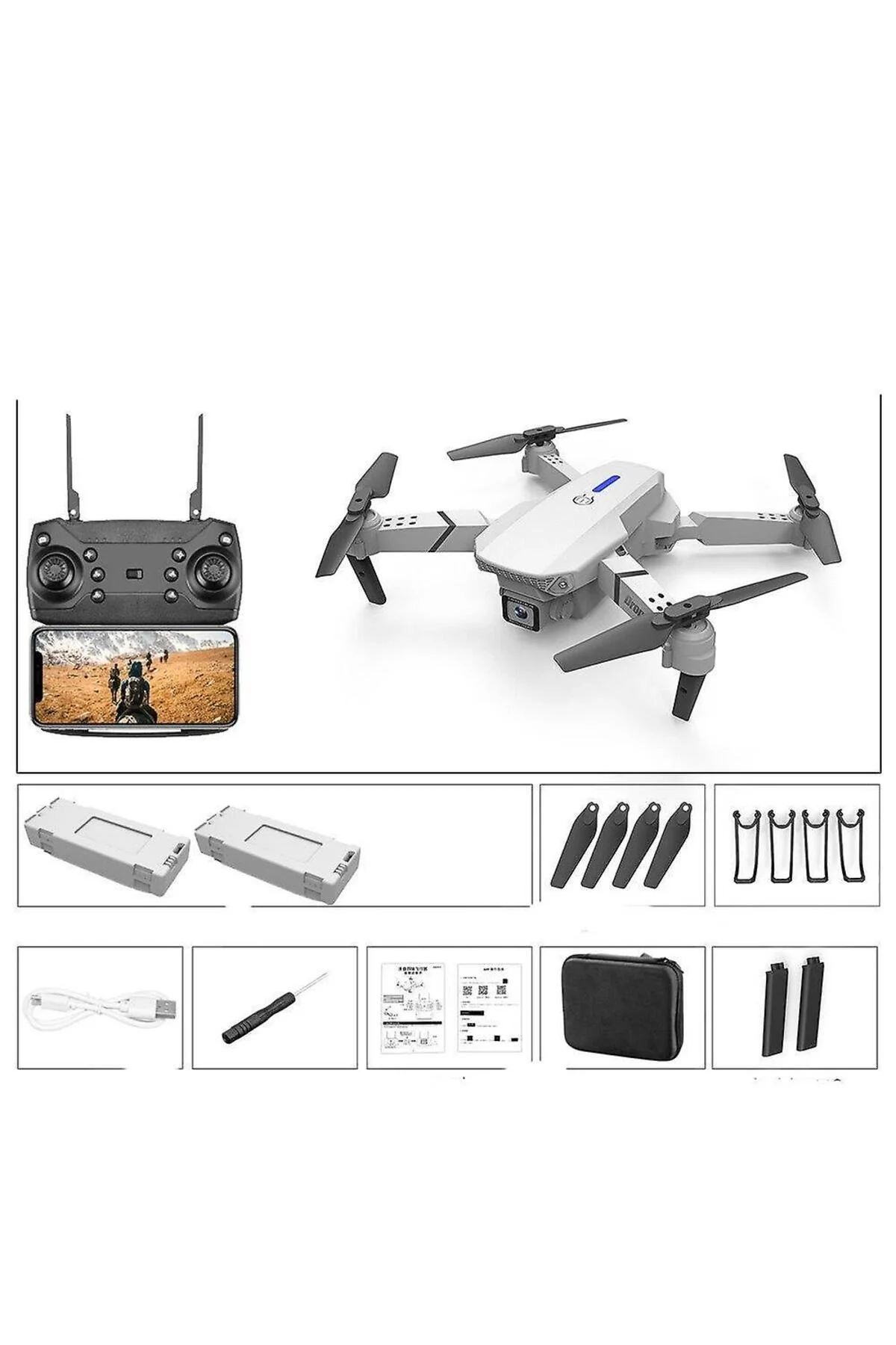 Katlanabilir Çift Kameralı Wifi Bağlantılı Drone, Uzaktan Kumanda ve Akıllı Telefon Kontrolü, Siyah