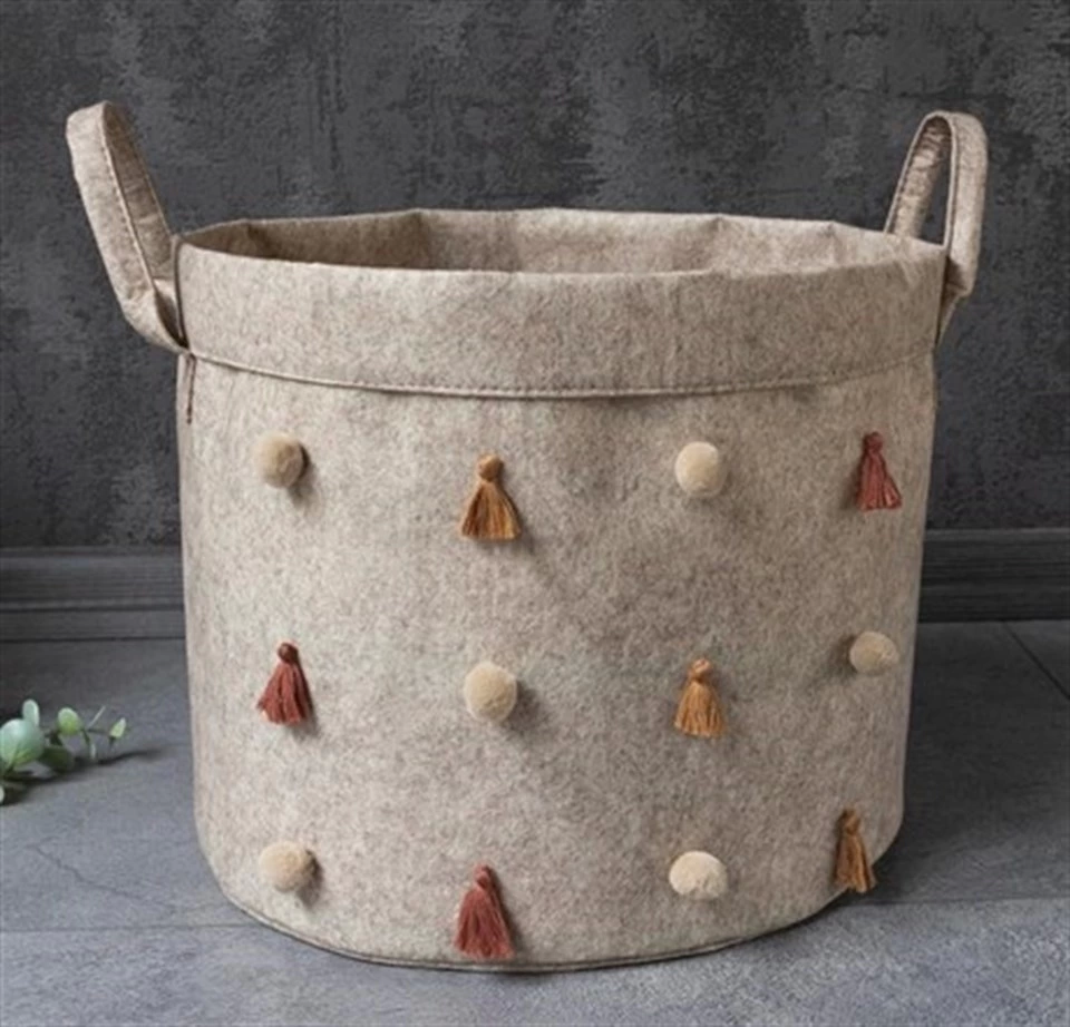 Katlanabilir Çok Amaçlı Ponponlu Yuvarlak Düzenleyici Saklama Kut