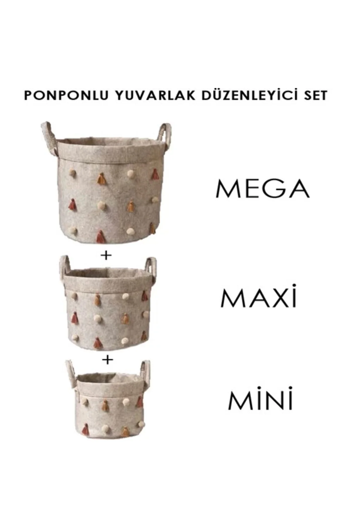 Katlanabilir Çok Amaçlı Ponponlu Yuvarlak Düzenleyici Saklama Kut