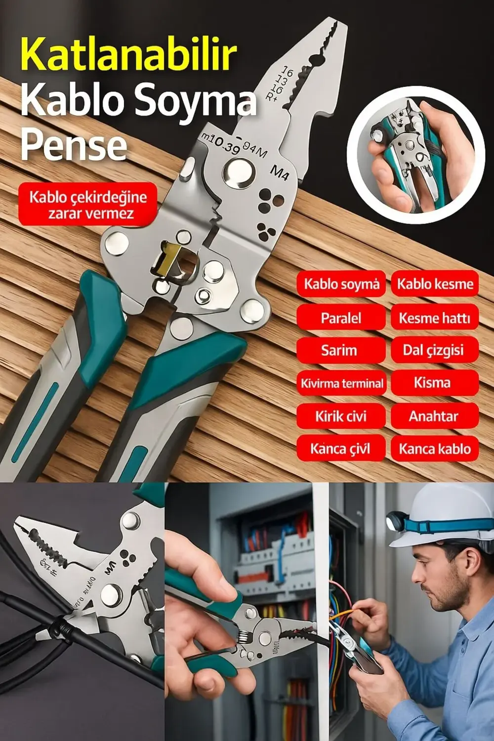 Katlanabilir Çok Fonksiyonlu Kablo Soyma Pensesi – Elektrik ve Ta