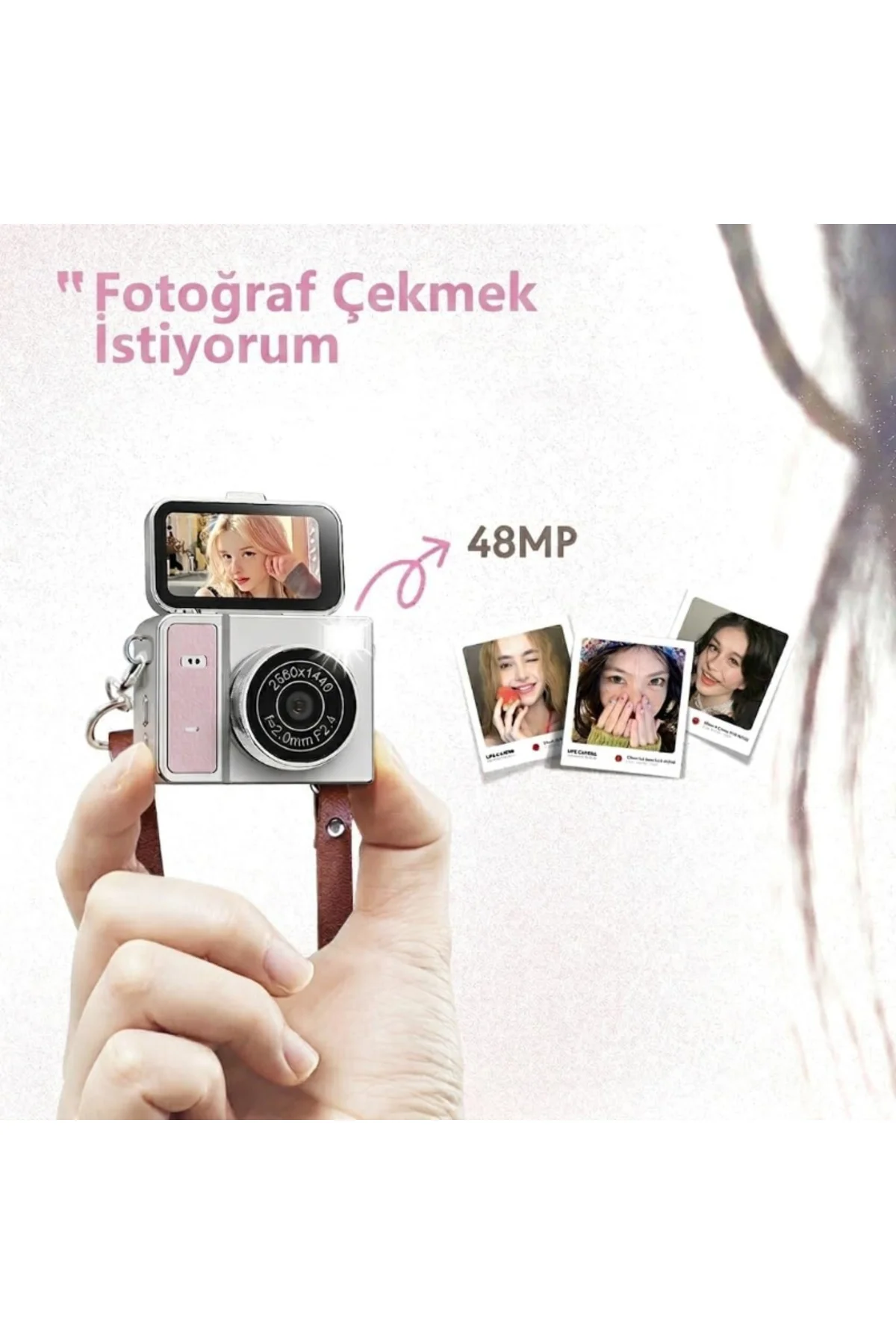 Katlanabilir Ekranlı Mini Vlog Kamerası - Anahtarlık Boyutu - 2K Kalite - Görsel 5