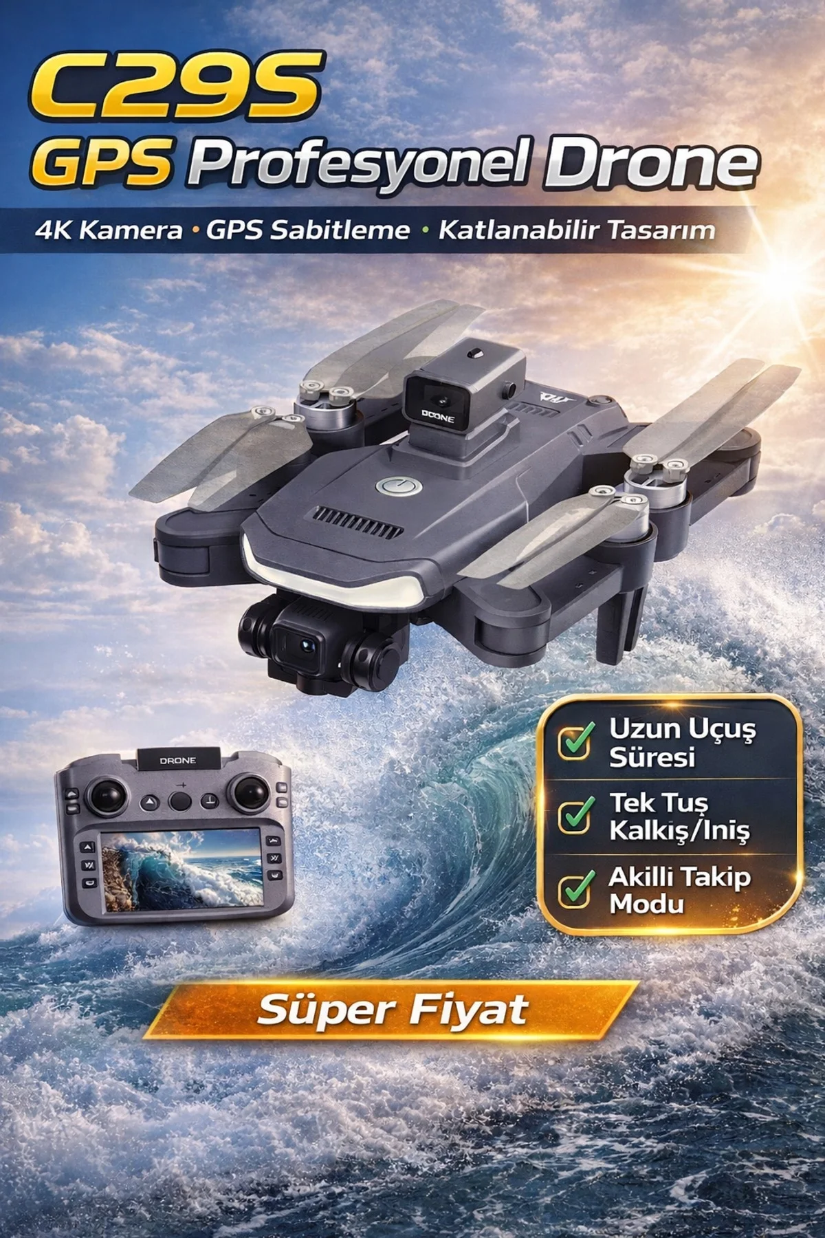 Katlanabilir GPS Drone ile 4K Kalitesinde Havadan Görüntü Alın ve Akıllı Takip Modunu Kullanın Fiyatı, Yorumları ve Özellikleri