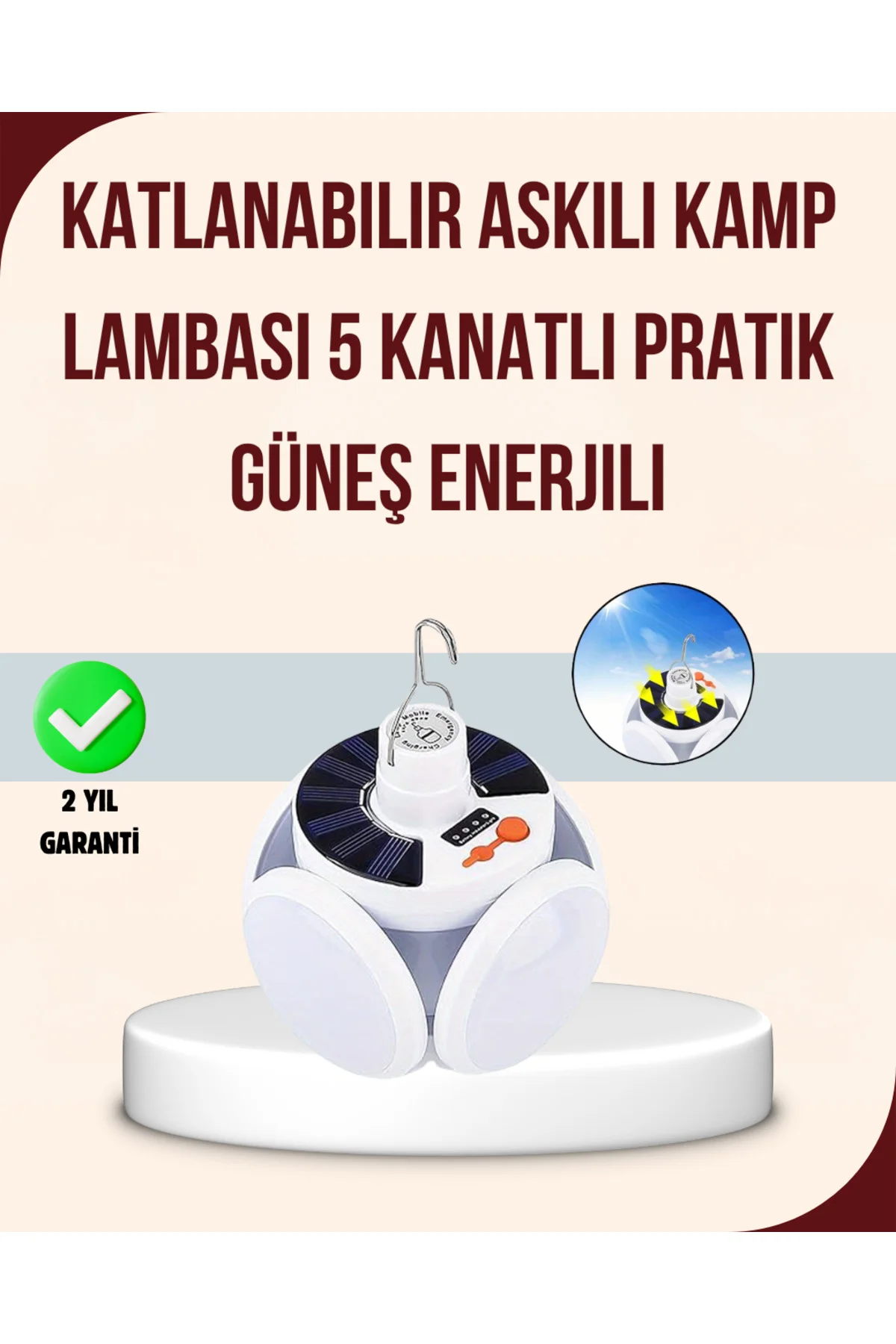 Katlanabilir Güneş Enerjili LED Kamp Lambası USB Şarjlı
