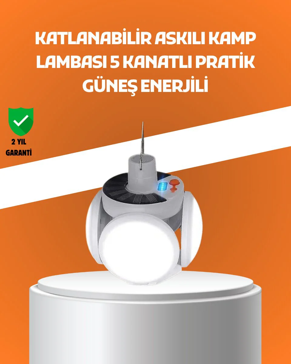 Katlanabilir Güneş Enerjili Kamp Lambası - Masa Üstü ve Asılabilir Aydınlatma