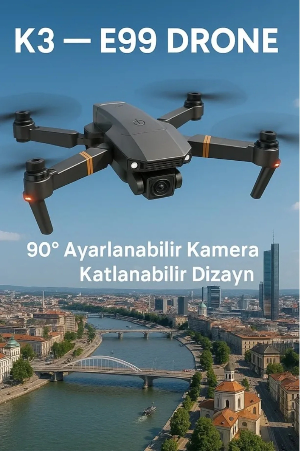 Katlanabilir HD Kameralı Drone, 500-1000 Metre Uçuş Mesafeli ve Ekstra Bataryalı