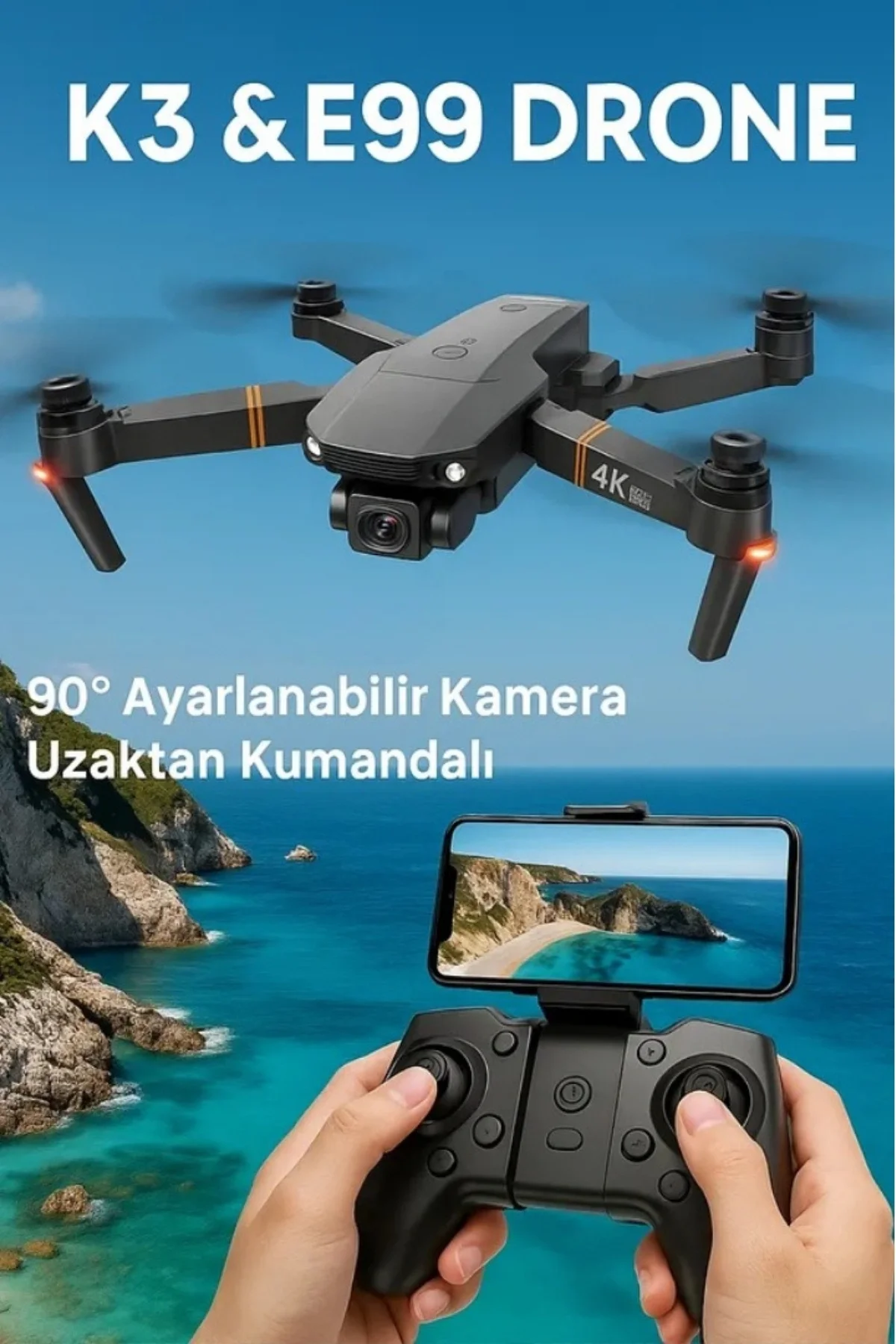 Katlanabilir HD Kameralı Drone, 500-1000 Metre Uçuş Mesafeli ve Ekstra Bataryalı