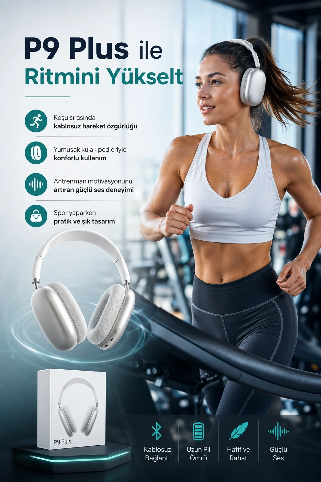 Katlanabilir Kablosuz Kulaklık Kulak Üstü Rahat Pedli Taşınabilir Stereo Model