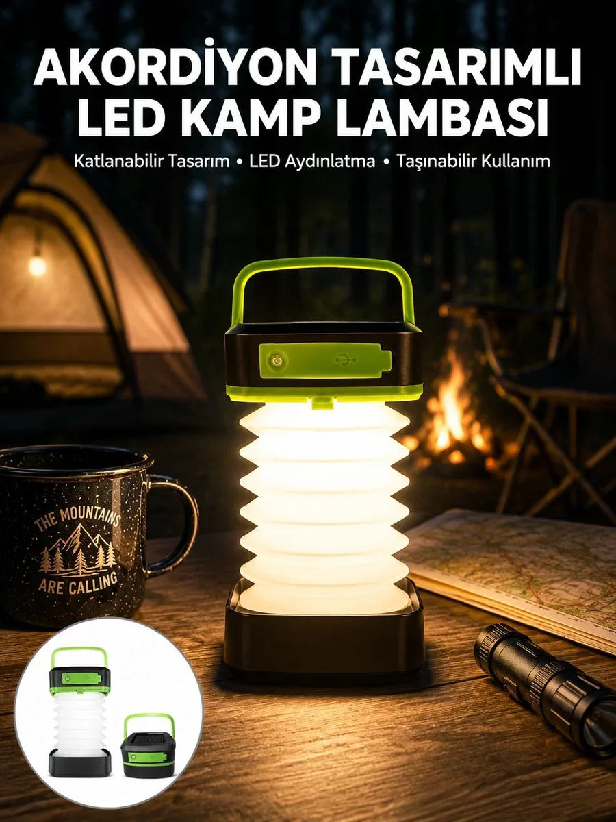 Katlanabilir Kamp Lambası Akordiyon Lamba Şarjlı 3 Kademeli Solar Yeni Nesil